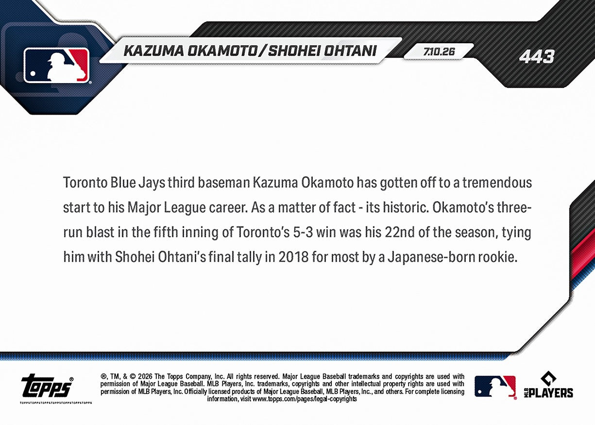Kazuma Okamoto / Shohei Ohtani - 2026 MLB Topps NOW - Card 443 - PR: 5757 - Image 2
