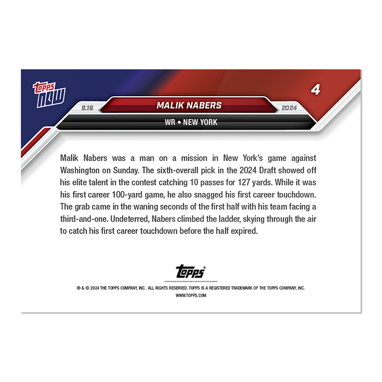 Malik Nabers - 2024 TOPPS NOW Football Card 4 - LOOK FOR AUTOS - PR: 7092 - Image 6