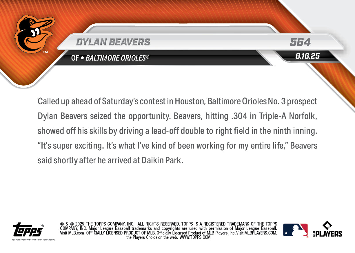 Dylan Beavers - 2025 MLB Topps NOW - Card 564 - PR: 1403 - Image 2