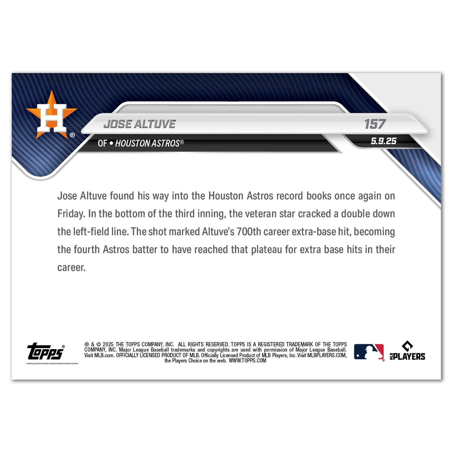 Jose Altuve - 2025 MLB Topps NOW - Card 157 - PR: 510 - Image 2