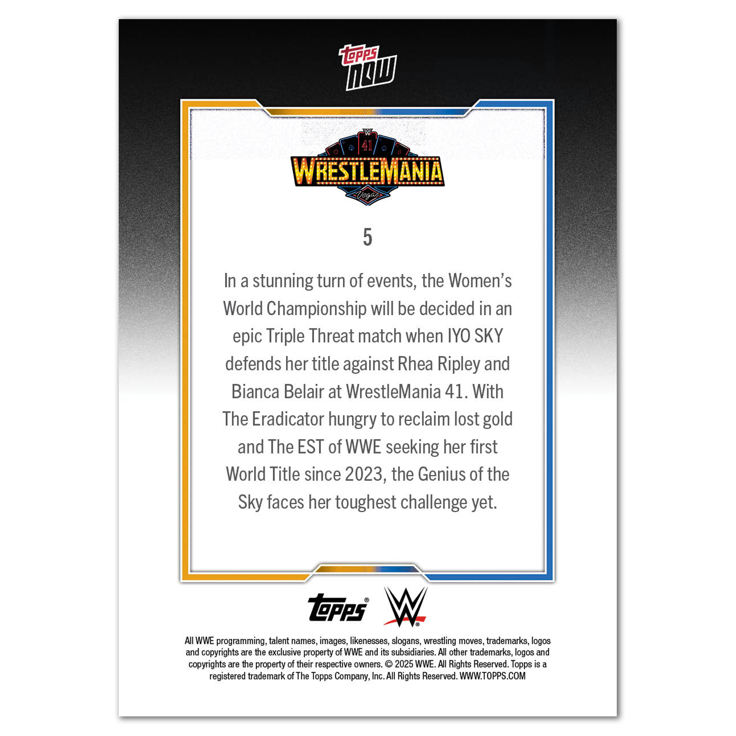 Rhea Ripley/IYO SKY/Bianca Belair - 2025 WWE Topps NOW - Card WM5 - PR: 2361 - Image 3