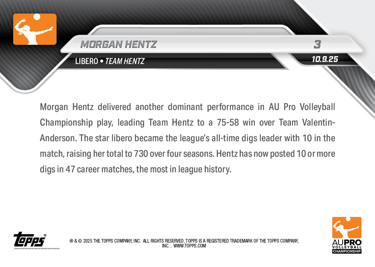 Morgan Hentz - 2025 AU Pro Volleyball Topps NOW - Card 3 - PR: 109 - Image 2