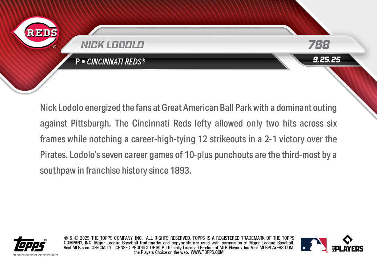 Nick Lodolo - 2025 MLB Topps NOW - Card 768 - PR: 581 - Image 2