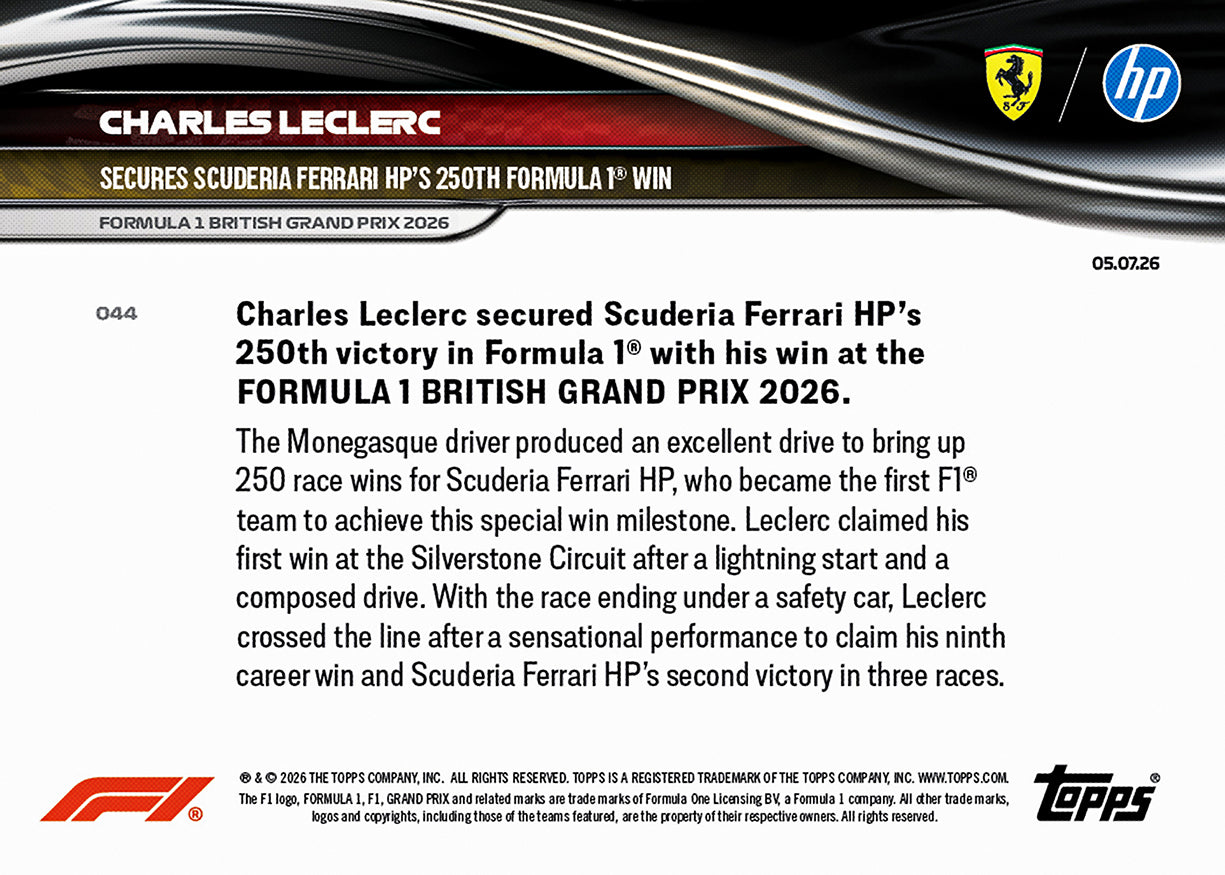 Charles Leclerc - 2026 Formula 1 Topps NOW - Card 44 - PR: 20722 - Image 8
