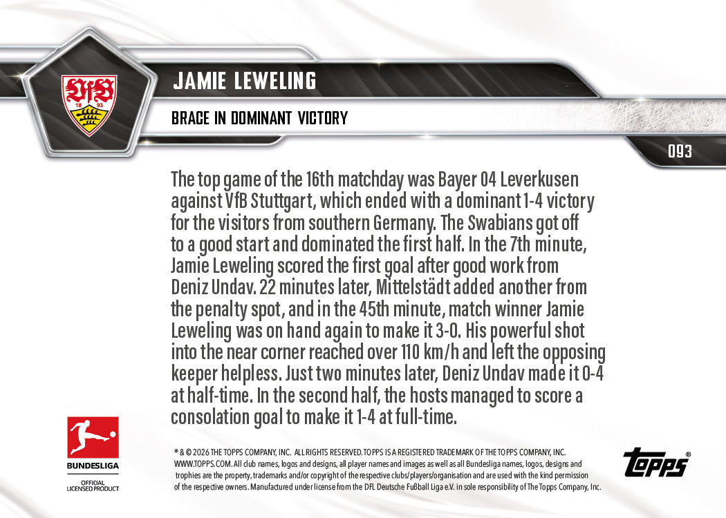 Jamie Leweling - 2025-26 Bundesliga Topps NOW - Card 93 - PR: 199 - Image 7