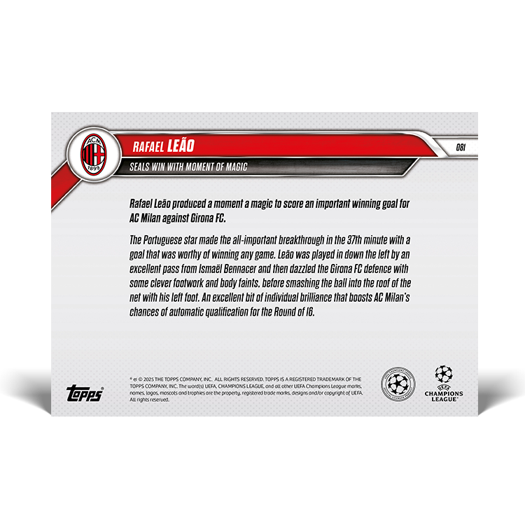 Rafael Leão - Seals win with moment of magic - 24/25 UCL Topps NOW Card 81 - PR: 228 - Image 5