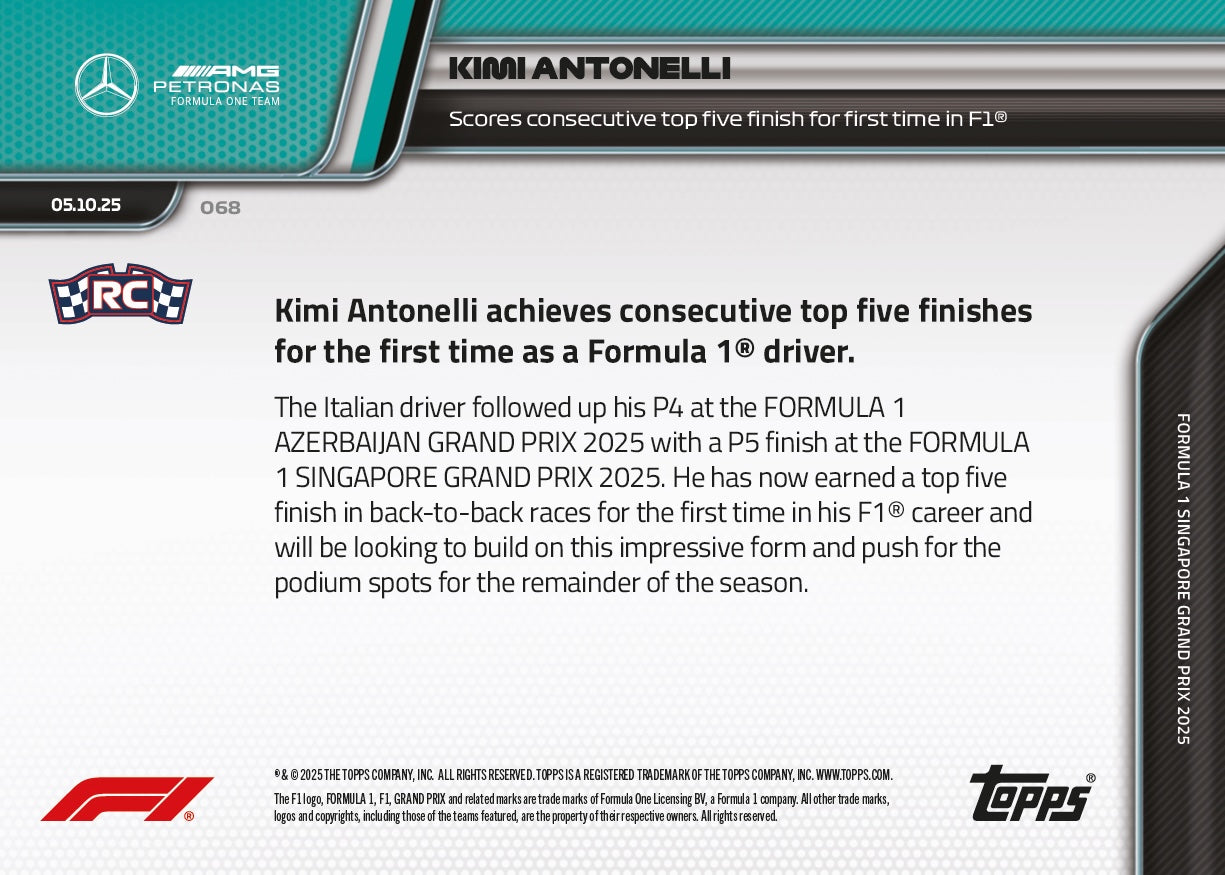 Kimi Antonelli - 2025 Formula 1 Topps NOW - Card 68 - PR: 2615 - Image 7
