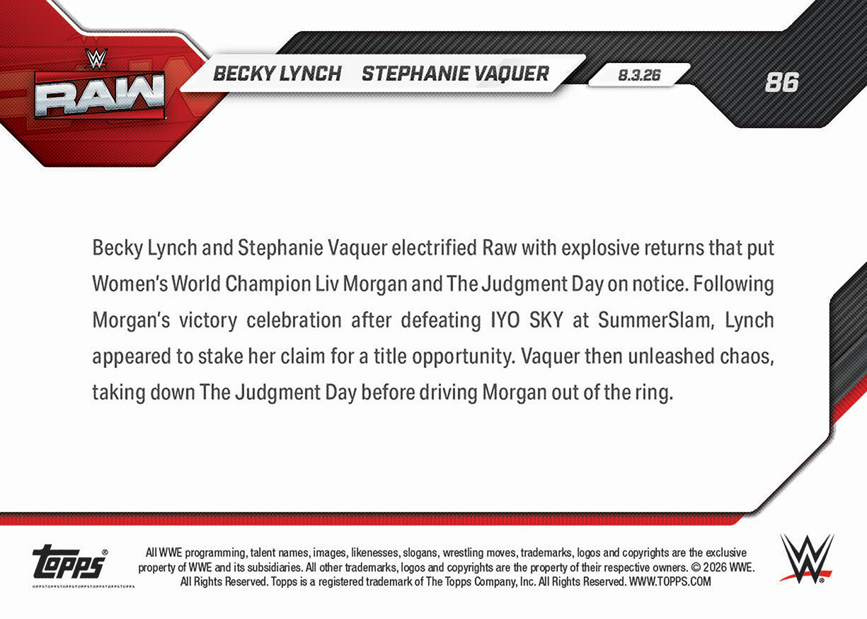 Becky Lynch/Stephanie Vaquer - 2026 WWE Topps NOW - Card 86 - PR: 1234 - Image 2
