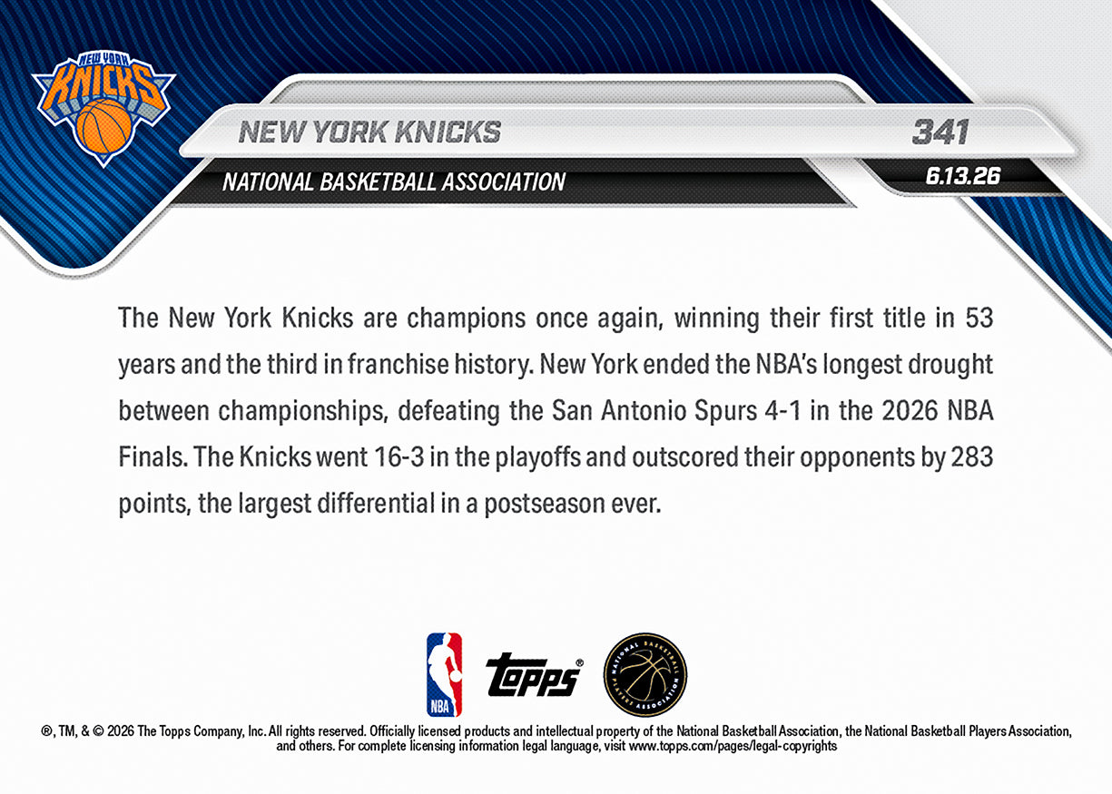 New York Knicks - 2025-26 NBA Topps NOW - Card 341 - PR: 15955 - Image 2