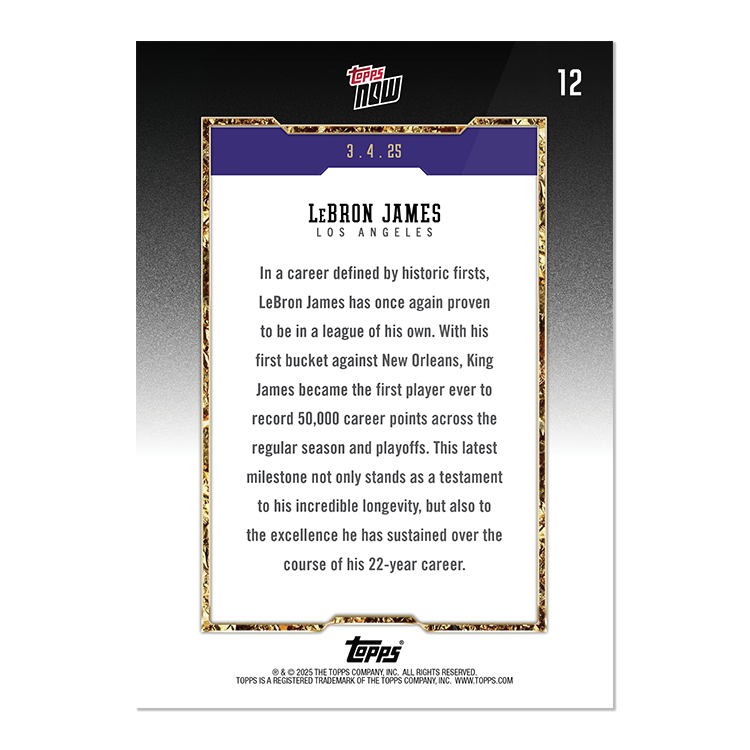 LeBron James - 2025 Topps NOW Basketball - Card 12 - LOOK FOR RELICS and AUTO-RELIC - PR: 157,982 - Image 3