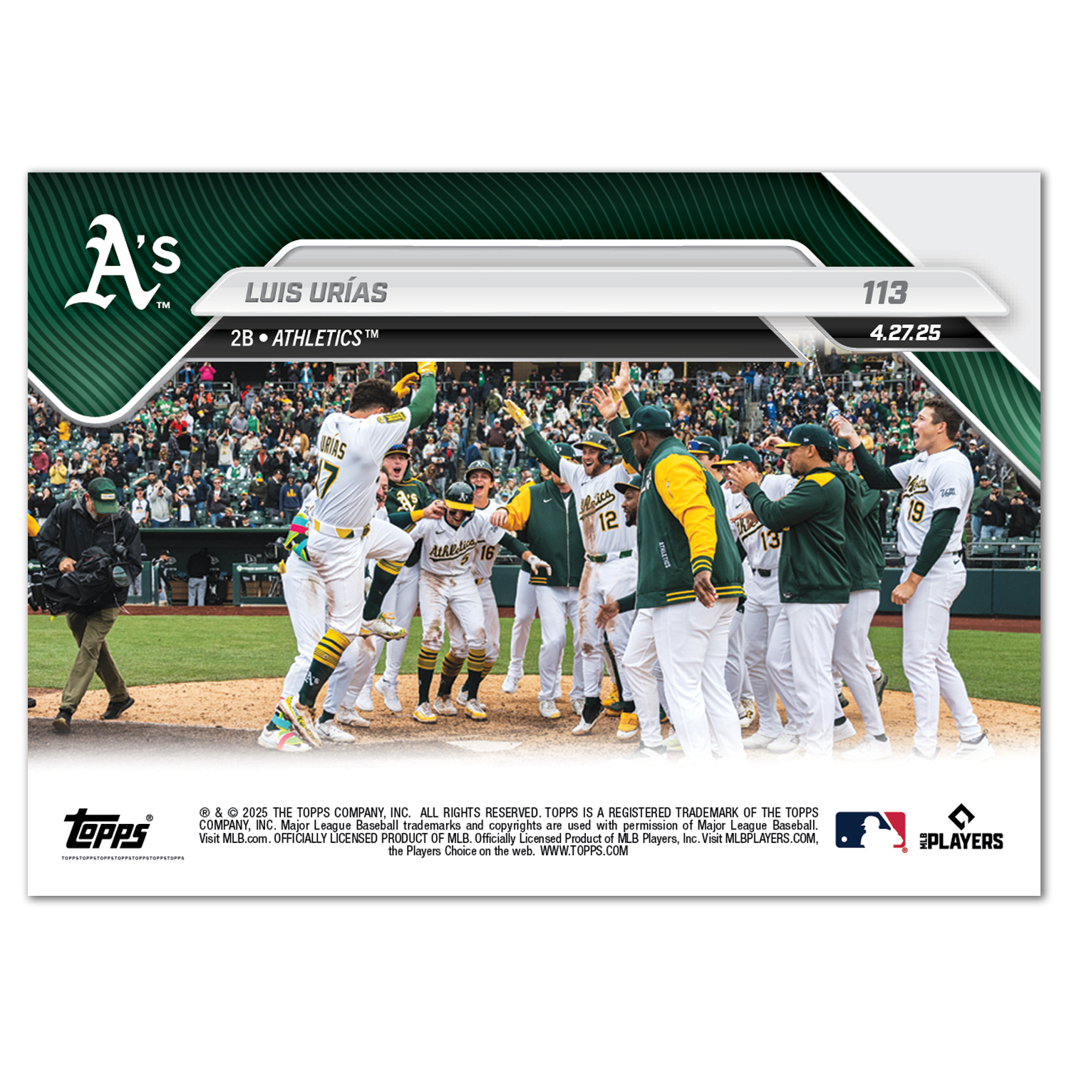 Luis Urías - 2025 MLB Topps NOW - Card 113 - PR: 353 - Image 2