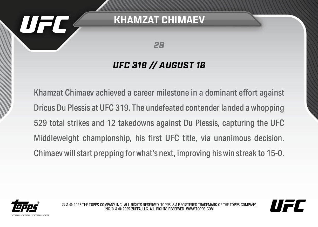 Khamzat Chimaev - 2025 UFC Topps NOW - Card 28 - LOOK FOR AUTOS - PR: 6042 - Image 4