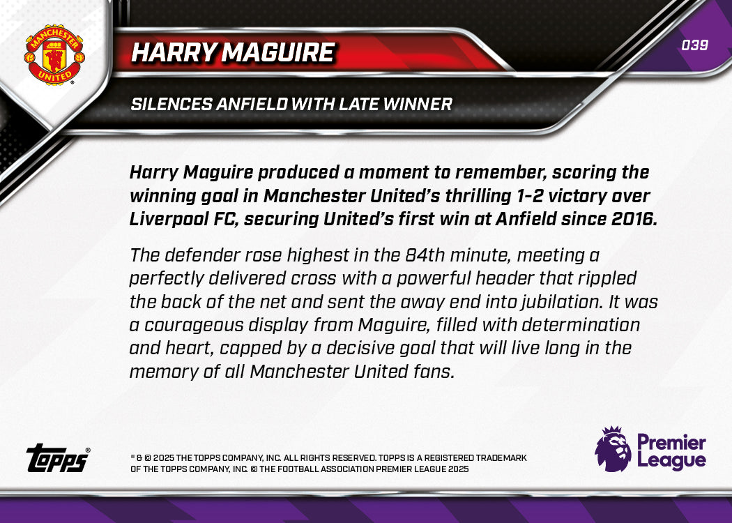Harry Maguire - 2025-26 Premier League Topps NOW - Card 39 - PR: 902 - Image 7