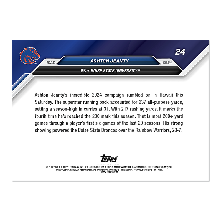 Alternative view of Ashton Jeanty - 2024 Bowman U NOW Football Card 24 - PR: 1874