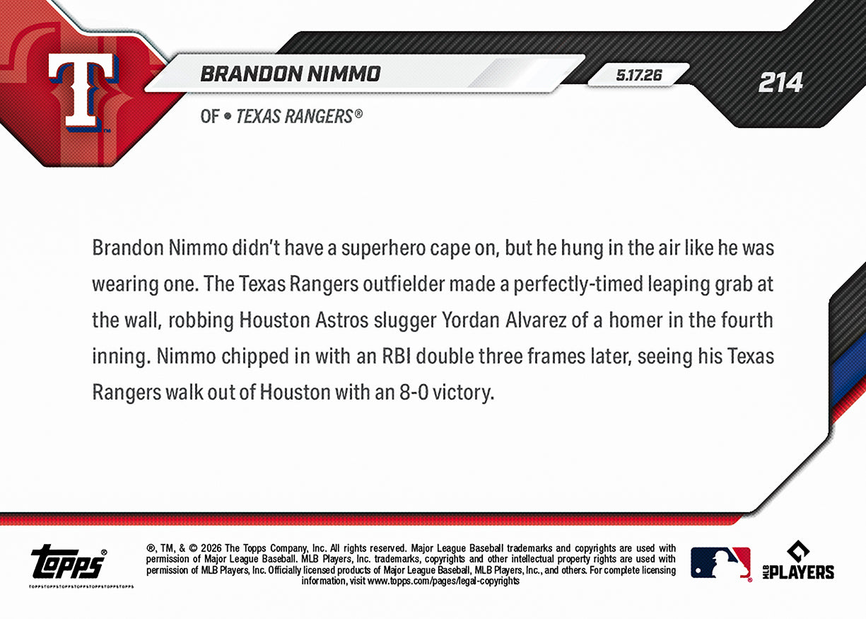 Brandon Nimmo - 2026 MLB Topps NOW - Card 214 - PR: 575 - Image 2