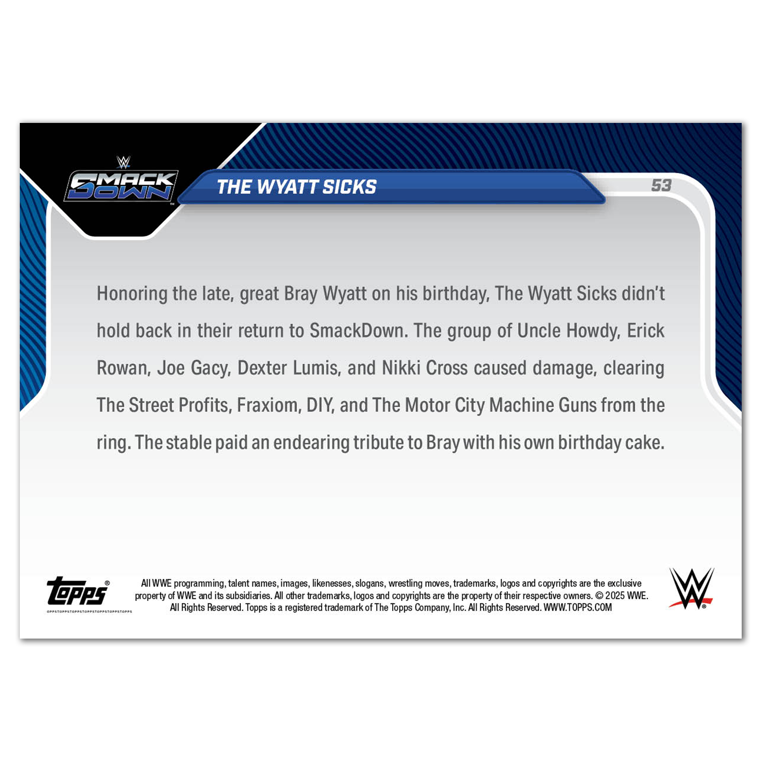 The Wyatt Sicks - 2025 WWE Topps NOW - Card 53 - PR: 1164 - Image 2