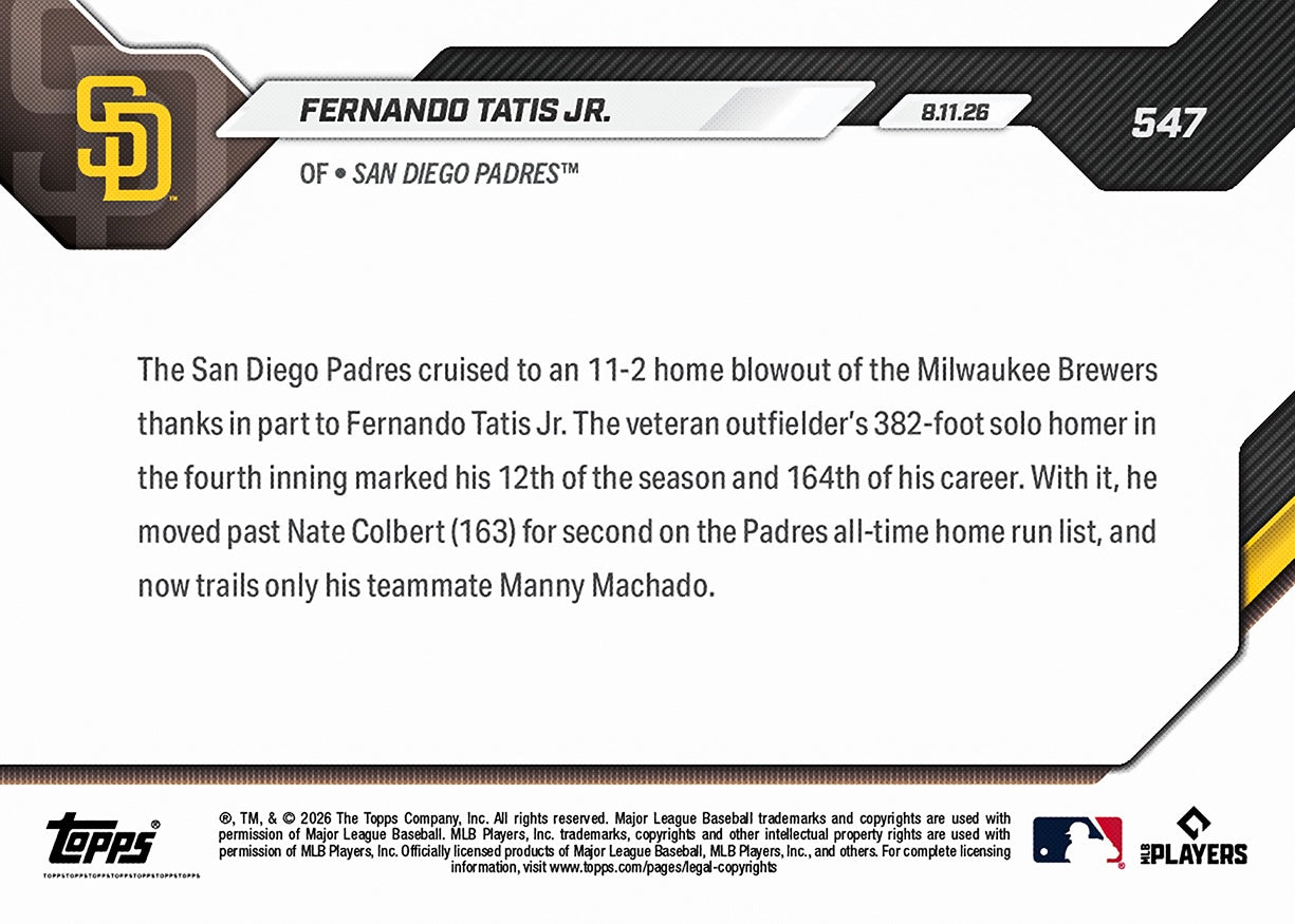 Fernando Tatis Jr. - 2026 MLB Topps NOW - Card 547 - PR: 1100 - Image 2