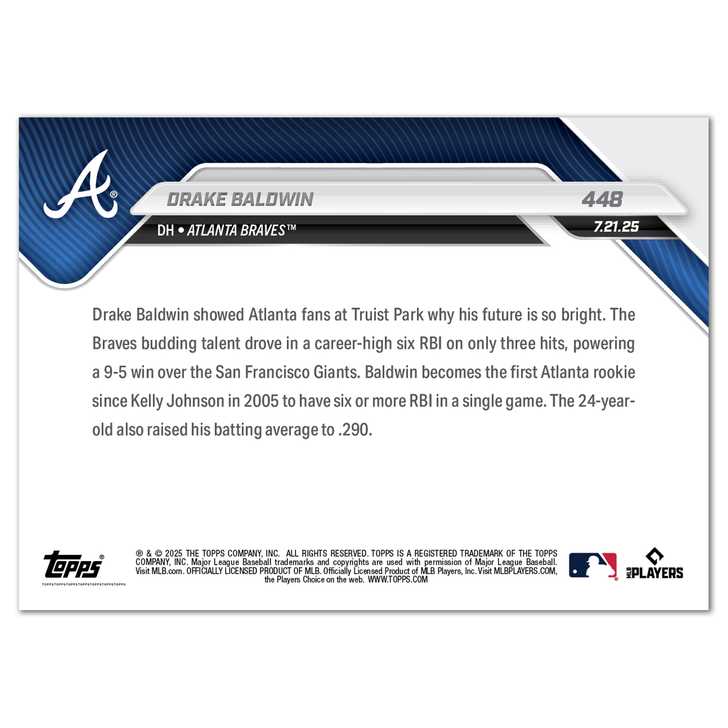 Drake Baldwin - 2025 MLB Topps NOW - Card 448 - PR: 1069 - Image 2