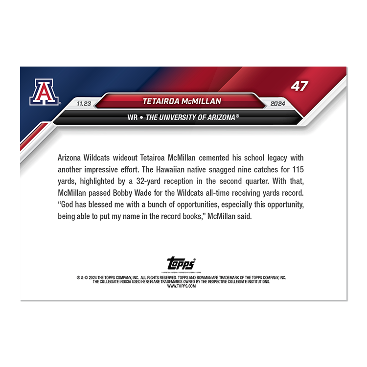 Alternative view of Tetairoa McMillan - 2024 Bowman U NOW Football Card 47 - PR: 247