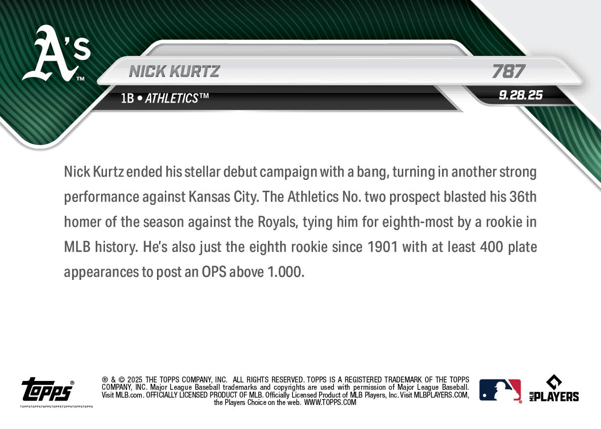 Nick Kurtz - 2025 MLB Topps NOW - Card 787 - PR: 3554 - Image 2
