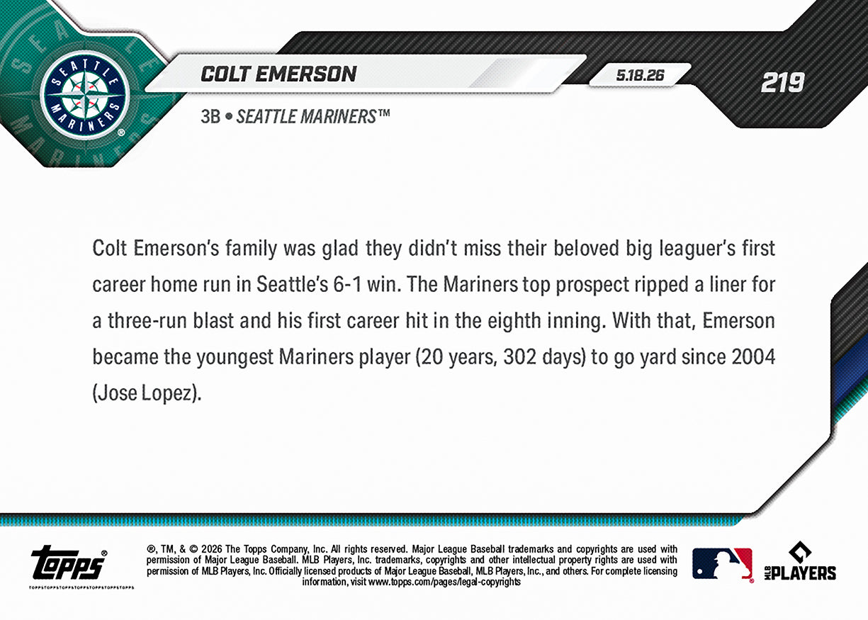 Colt Emerson - 2026 MLB Topps NOW - Card 219 - PR: 11378 - Image 3