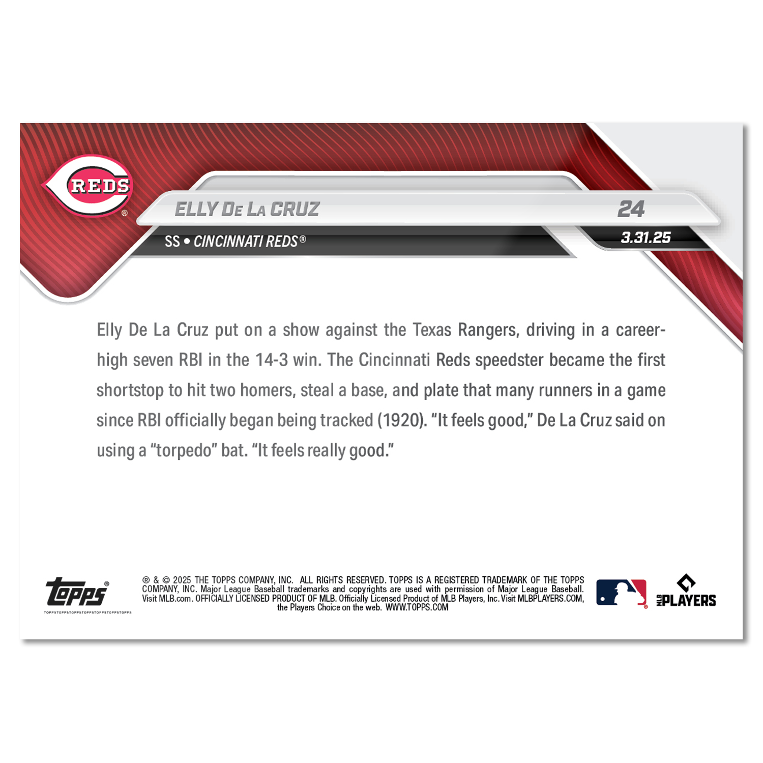 Elly De La Cruz - 2025 MLB Topps NOW - Card 24 - PR: 2341 - Image 2