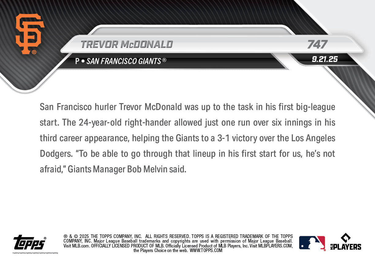Trevor McDonald - 2025 MLB Topps NOW - Card 747 - PR: 547 - Image 2