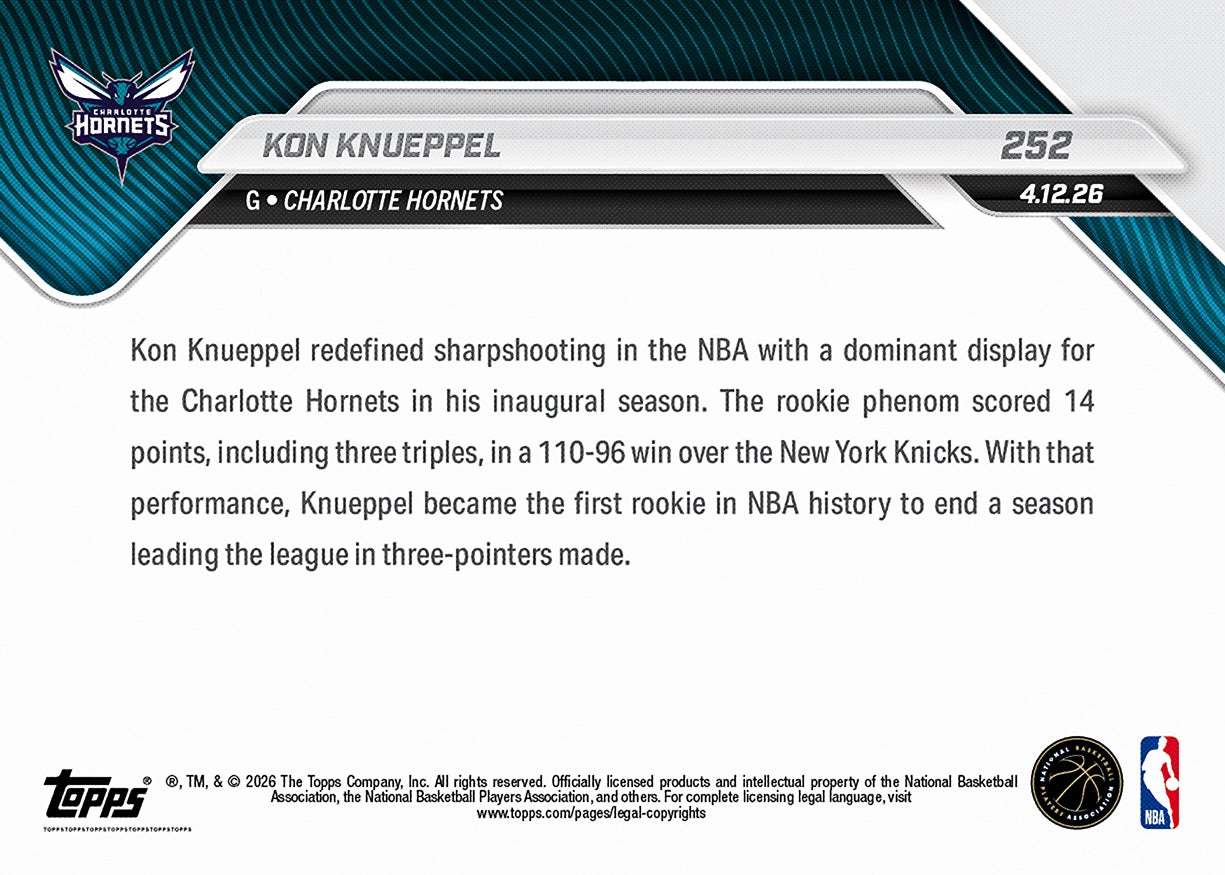 Kon Knueppel - 2025-26 NBA Topps NOW - Card 252 - PR: 24500 - Image 3