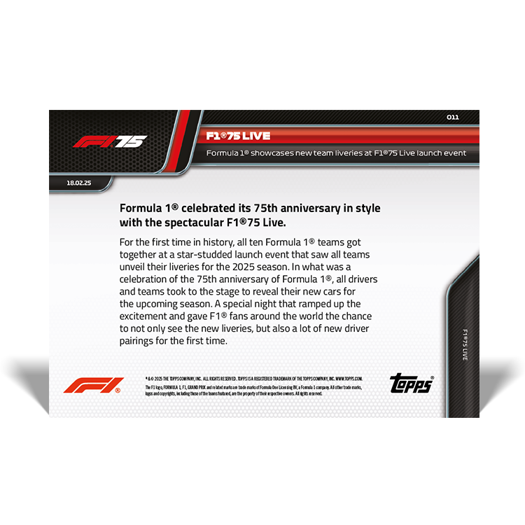 F1 75 Live - 2025 Formula 1 Topps NOW - Card 11 - PR: 1889 - Image 2