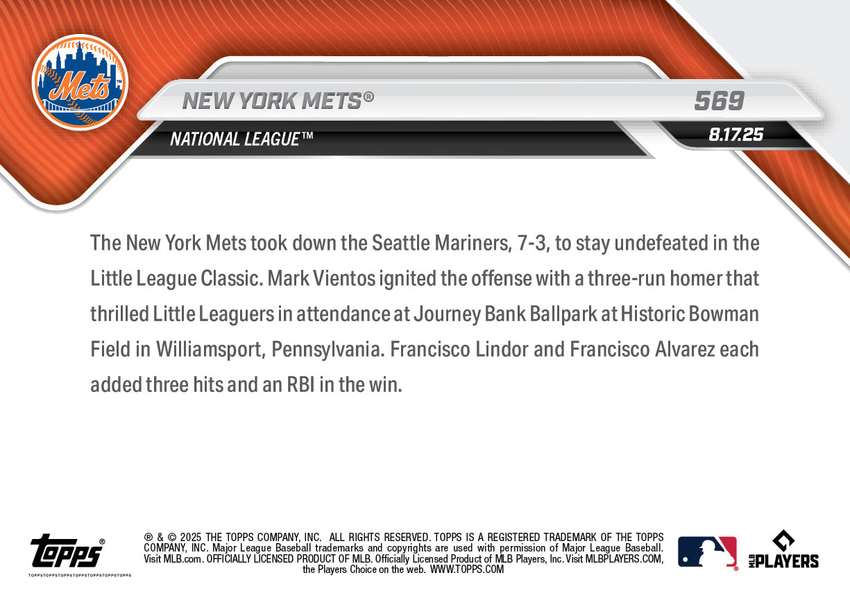 New York Mets - 2025 MLB Topps NOW - Card 569 - PR: 703 - Image 2